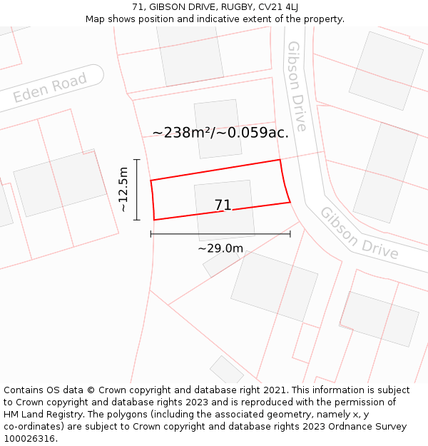 71, GIBSON DRIVE, RUGBY, CV21 4LJ: Plot and title map