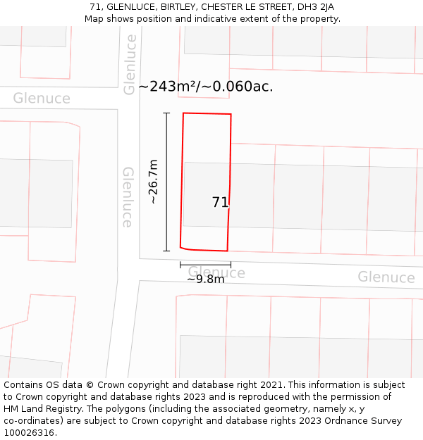 71, GLENLUCE, BIRTLEY, CHESTER LE STREET, DH3 2JA: Plot and title map