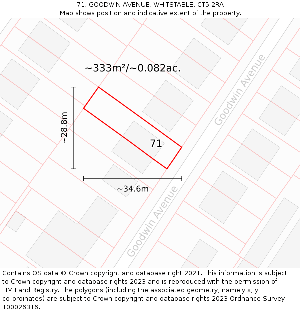 71, GOODWIN AVENUE, WHITSTABLE, CT5 2RA: Plot and title map