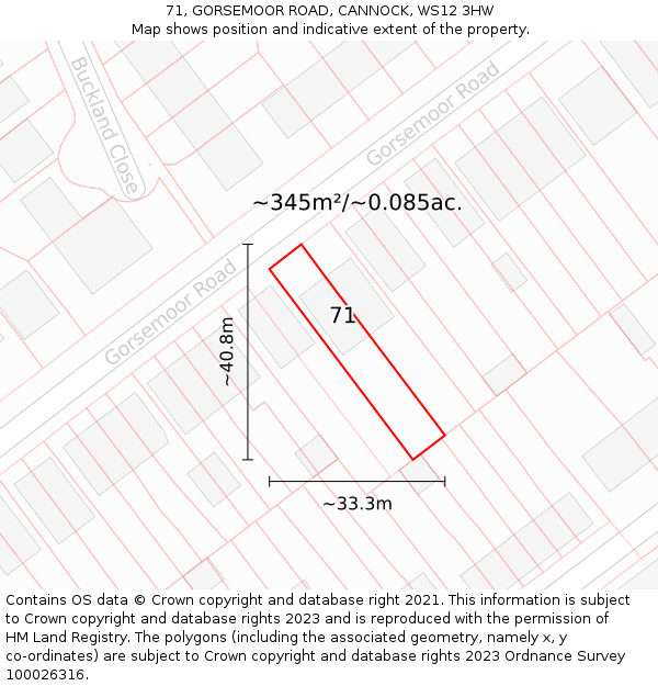 71, GORSEMOOR ROAD, CANNOCK, WS12 3HW: Plot and title map