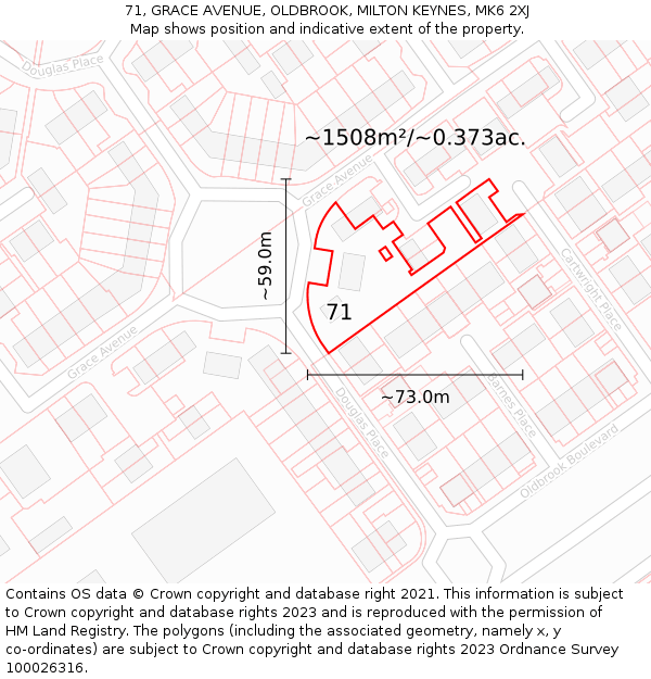 71, GRACE AVENUE, OLDBROOK, MILTON KEYNES, MK6 2XJ: Plot and title map