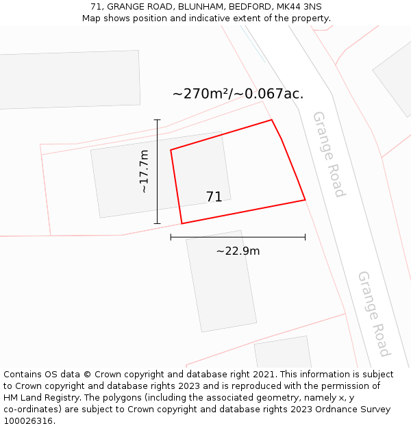 71, GRANGE ROAD, BLUNHAM, BEDFORD, MK44 3NS: Plot and title map