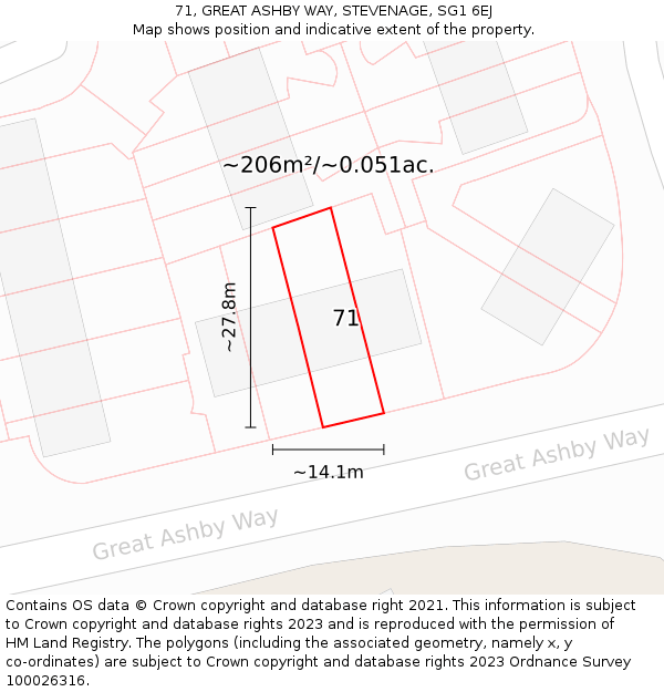 71, GREAT ASHBY WAY, STEVENAGE, SG1 6EJ: Plot and title map