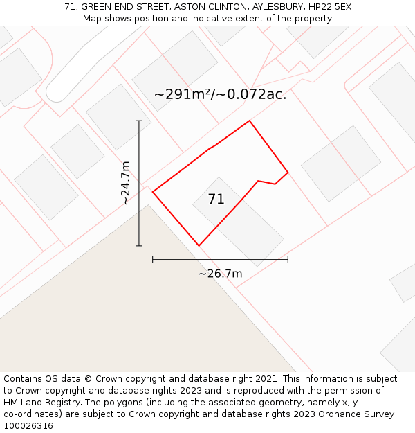 71, GREEN END STREET, ASTON CLINTON, AYLESBURY, HP22 5EX: Plot and title map