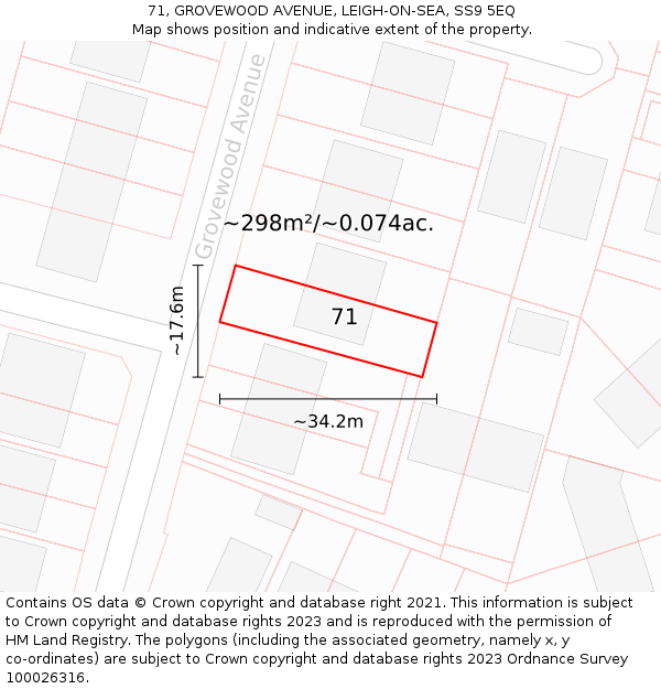 71, GROVEWOOD AVENUE, LEIGH-ON-SEA, SS9 5EQ: Plot and title map