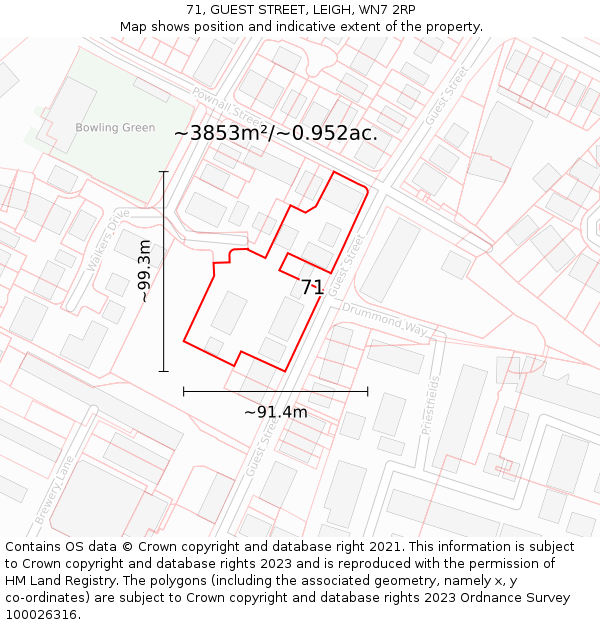 71, GUEST STREET, LEIGH, WN7 2RP: Plot and title map