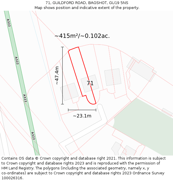 71, GUILDFORD ROAD, BAGSHOT, GU19 5NS: Plot and title map