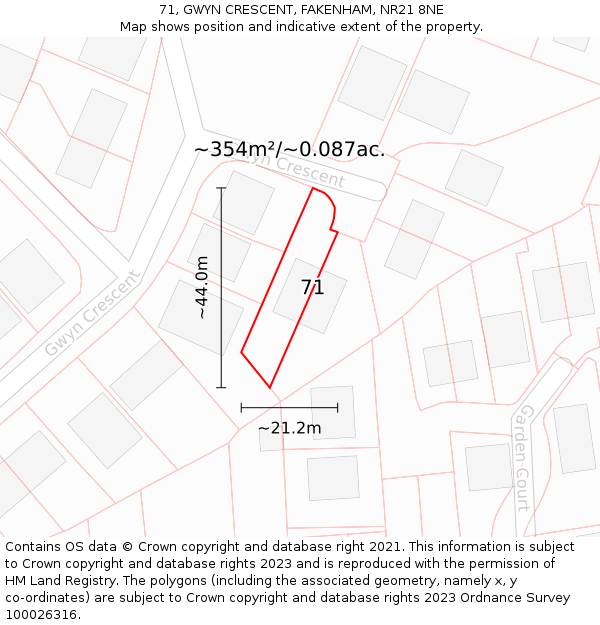 71, GWYN CRESCENT, FAKENHAM, NR21 8NE: Plot and title map