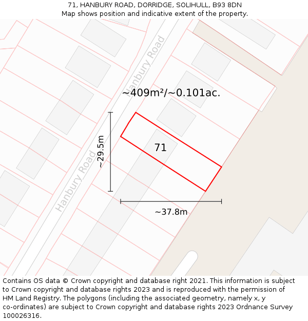 71, HANBURY ROAD, DORRIDGE, SOLIHULL, B93 8DN: Plot and title map