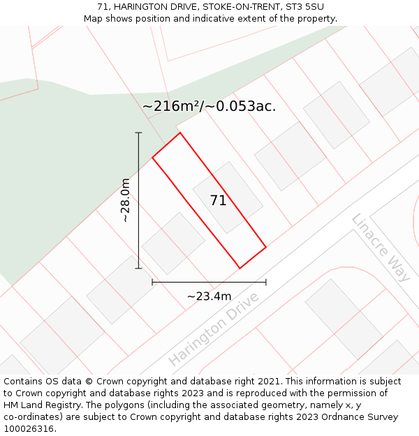 71, HARINGTON DRIVE, STOKE-ON-TRENT, ST3 5SU: Plot and title map