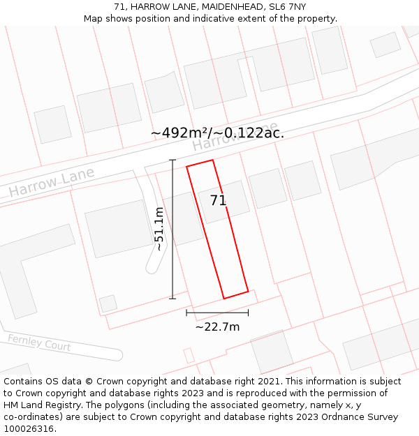 71, HARROW LANE, MAIDENHEAD, SL6 7NY: Plot and title map