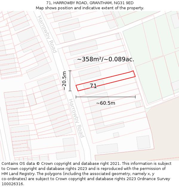 71, HARROWBY ROAD, GRANTHAM, NG31 9ED: Plot and title map