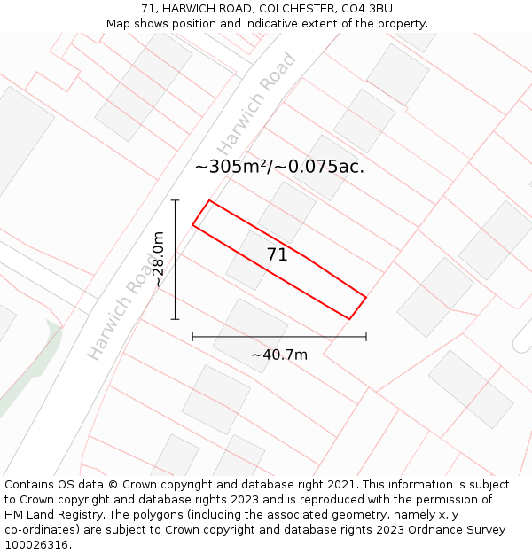 71, HARWICH ROAD, COLCHESTER, CO4 3BU: Plot and title map