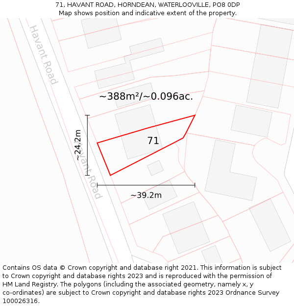 71, HAVANT ROAD, HORNDEAN, WATERLOOVILLE, PO8 0DP: Plot and title map