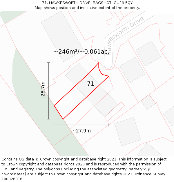 71, HAWKESWORTH DRIVE, BAGSHOT, GU19 5QY: Plot and title map