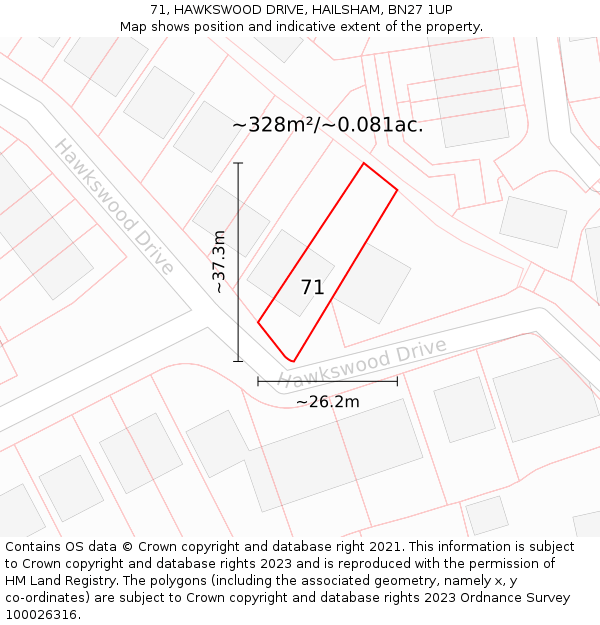 71, HAWKSWOOD DRIVE, HAILSHAM, BN27 1UP: Plot and title map