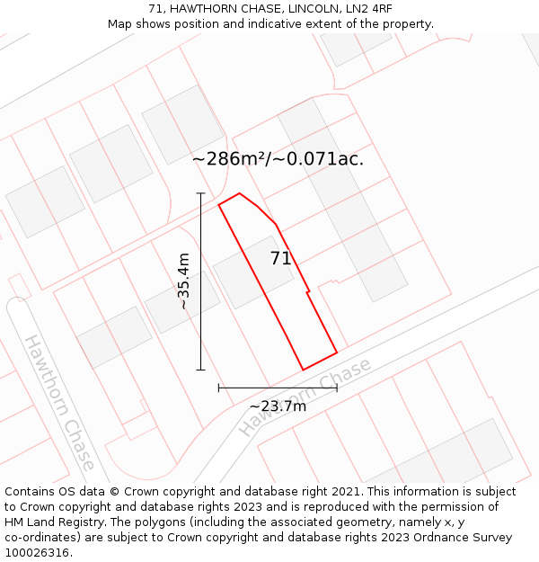 71, HAWTHORN CHASE, LINCOLN, LN2 4RF: Plot and title map