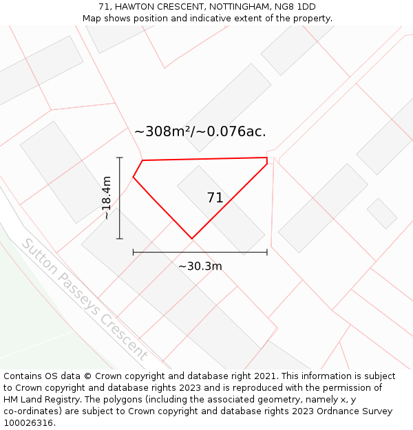 71, HAWTON CRESCENT, NOTTINGHAM, NG8 1DD: Plot and title map
