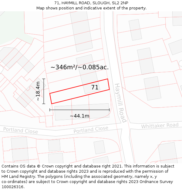 71, HAYMILL ROAD, SLOUGH, SL2 2NP: Plot and title map