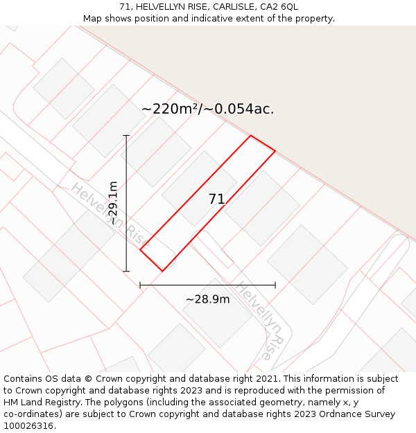 71, HELVELLYN RISE, CARLISLE, CA2 6QL: Plot and title map