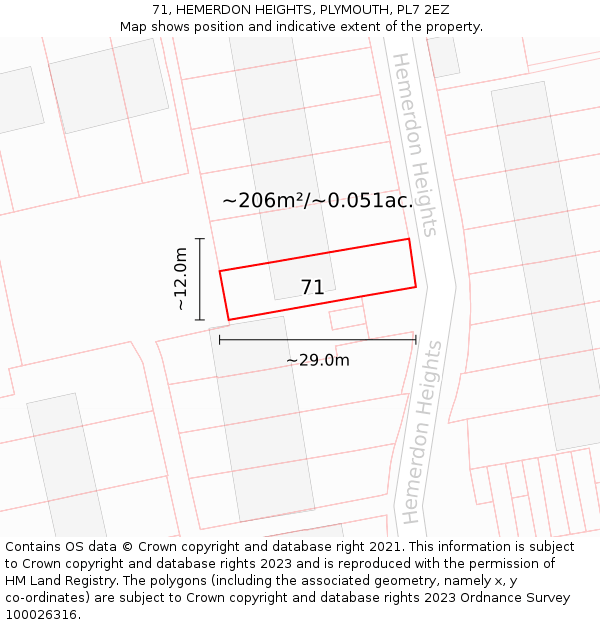 71, HEMERDON HEIGHTS, PLYMOUTH, PL7 2EZ: Plot and title map