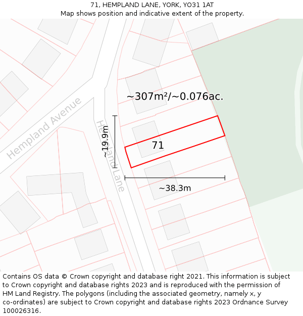 71, HEMPLAND LANE, YORK, YO31 1AT: Plot and title map