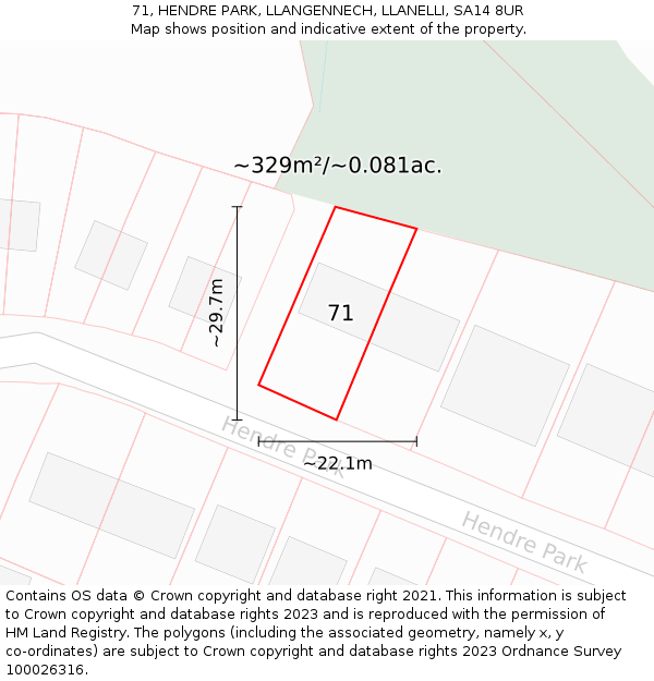 71, HENDRE PARK, LLANGENNECH, LLANELLI, SA14 8UR: Plot and title map