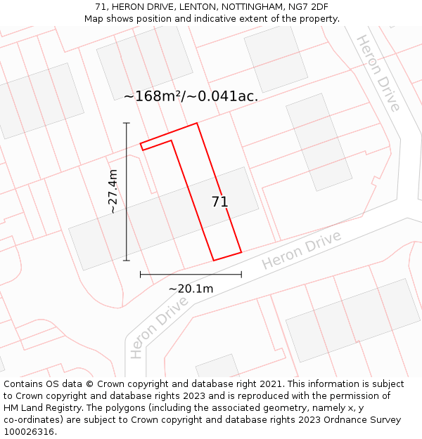 71, HERON DRIVE, LENTON, NOTTINGHAM, NG7 2DF: Plot and title map