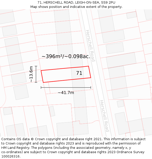 71, HERSCHELL ROAD, LEIGH-ON-SEA, SS9 2PU: Plot and title map