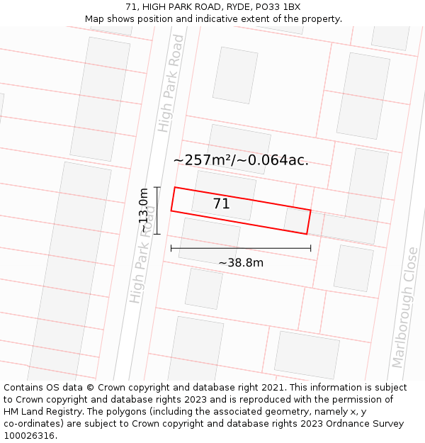 71, HIGH PARK ROAD, RYDE, PO33 1BX: Plot and title map