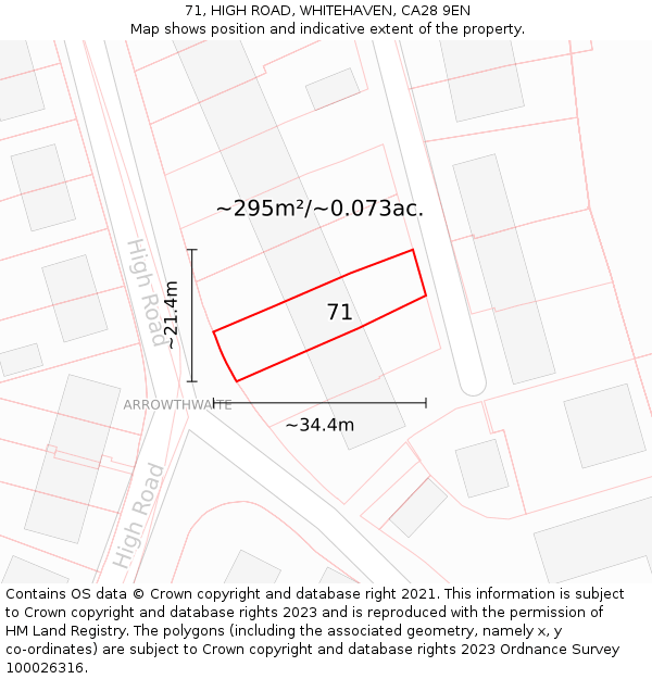 71, HIGH ROAD, WHITEHAVEN, CA28 9EN: Plot and title map