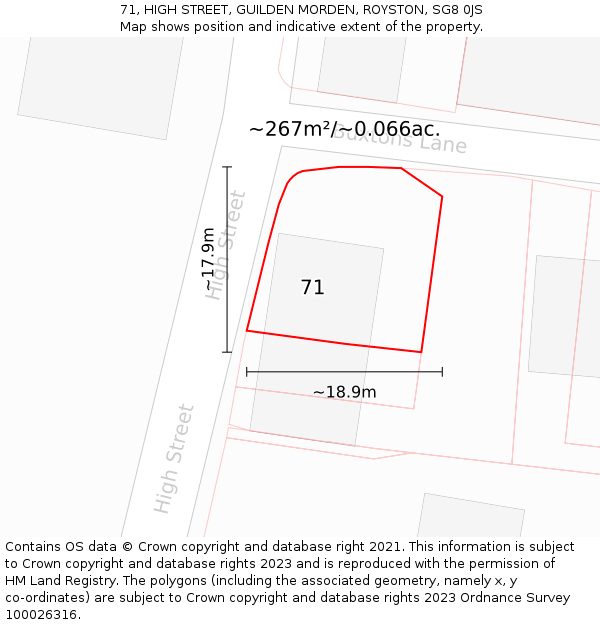 71, HIGH STREET, GUILDEN MORDEN, ROYSTON, SG8 0JS: Plot and title map