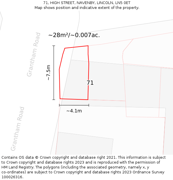 71, HIGH STREET, NAVENBY, LINCOLN, LN5 0ET: Plot and title map