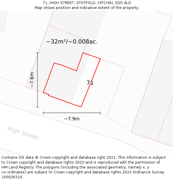 71, HIGH STREET, STOTFOLD, HITCHIN, SG5 4LD: Plot and title map