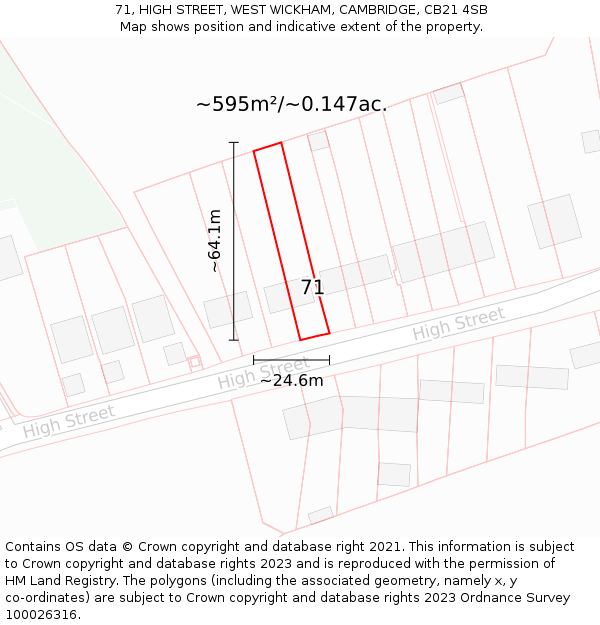 71, HIGH STREET, WEST WICKHAM, CAMBRIDGE, CB21 4SB: Plot and title map