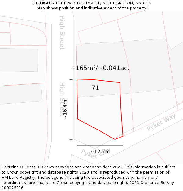 71, HIGH STREET, WESTON FAVELL, NORTHAMPTON, NN3 3JS: Plot and title map