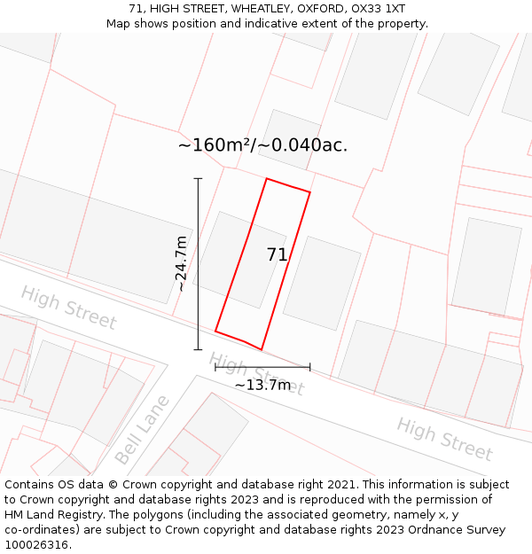 71, HIGH STREET, WHEATLEY, OXFORD, OX33 1XT: Plot and title map