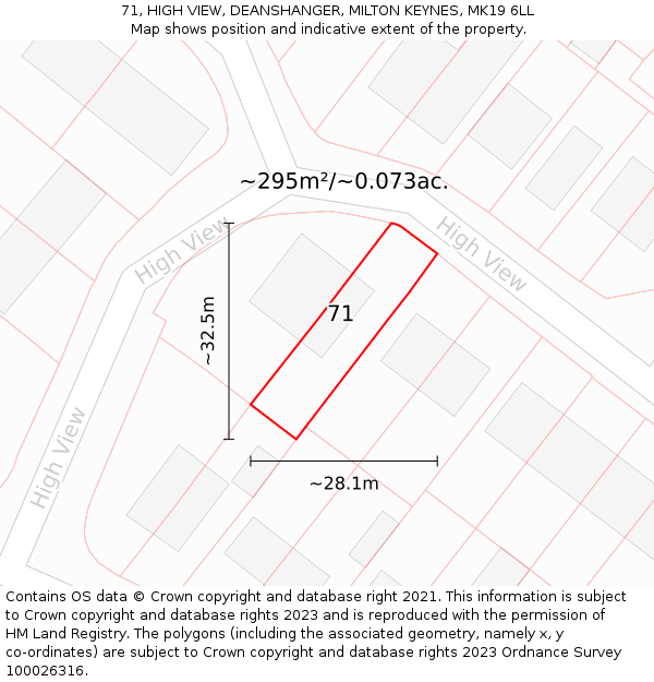 71, HIGH VIEW, DEANSHANGER, MILTON KEYNES, MK19 6LL: Plot and title map