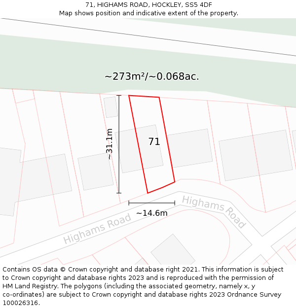 71, HIGHAMS ROAD, HOCKLEY, SS5 4DF: Plot and title map