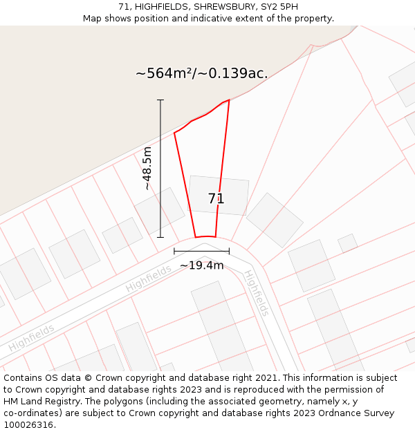 71, HIGHFIELDS, SHREWSBURY, SY2 5PH: Plot and title map