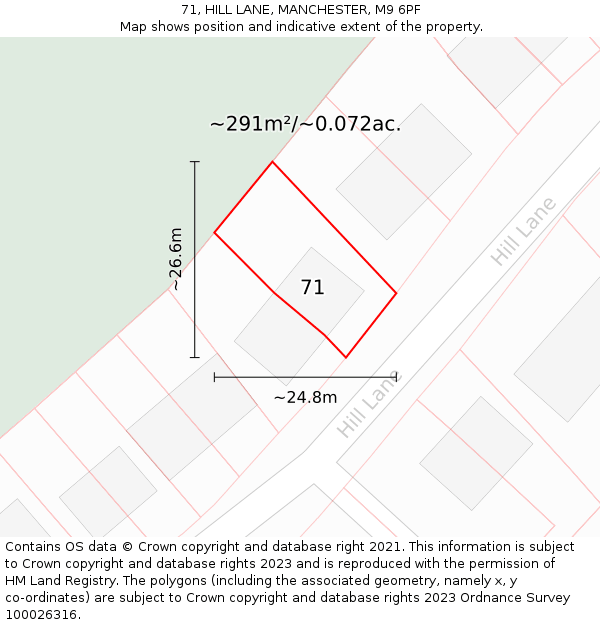 71, HILL LANE, MANCHESTER, M9 6PF: Plot and title map