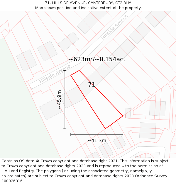 71, HILLSIDE AVENUE, CANTERBURY, CT2 8HA: Plot and title map