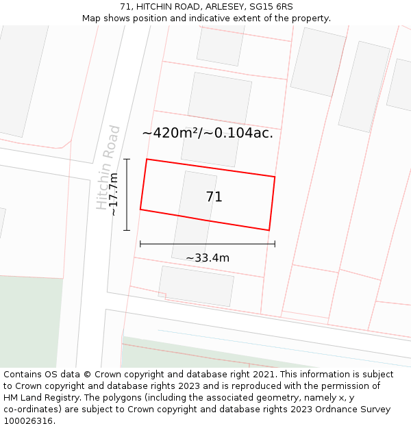 71, HITCHIN ROAD, ARLESEY, SG15 6RS: Plot and title map