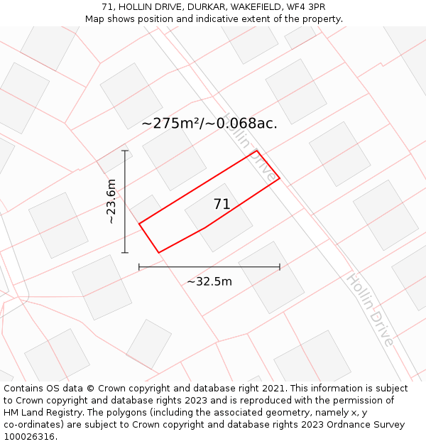 71, HOLLIN DRIVE, DURKAR, WAKEFIELD, WF4 3PR: Plot and title map