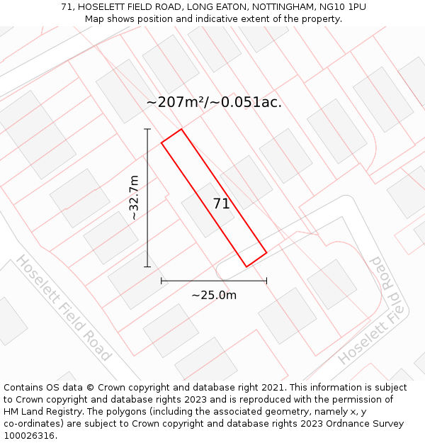 71, HOSELETT FIELD ROAD, LONG EATON, NOTTINGHAM, NG10 1PU: Plot and title map