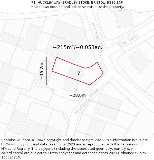 71, HUCKLEY WAY, BRADLEY STOKE, BRISTOL, BS32 8AR: Plot and title map