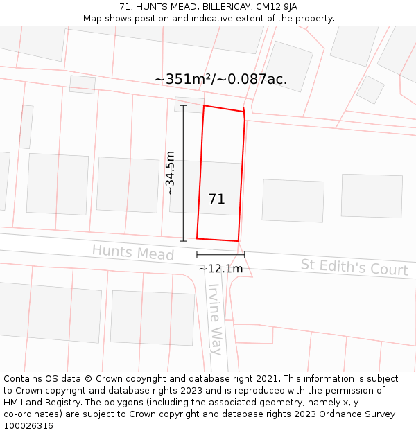 71, HUNTS MEAD, BILLERICAY, CM12 9JA: Plot and title map