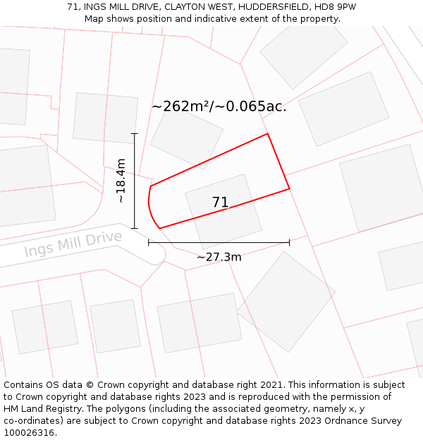 71, INGS MILL DRIVE, CLAYTON WEST, HUDDERSFIELD, HD8 9PW: Plot and title map