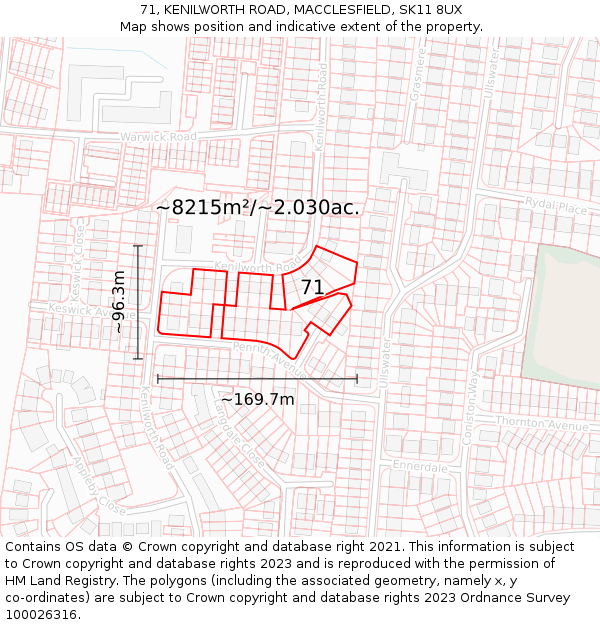 71, KENILWORTH ROAD, MACCLESFIELD, SK11 8UX: Plot and title map