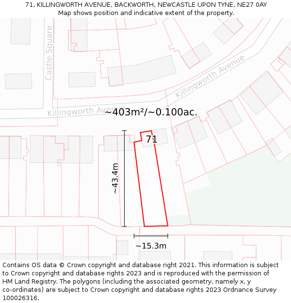 71, KILLINGWORTH AVENUE, BACKWORTH, NEWCASTLE UPON TYNE, NE27 0AY: Plot and title map